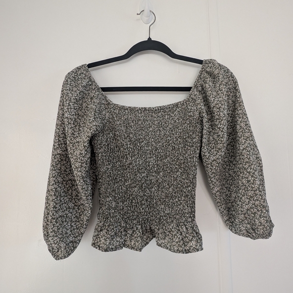 Paper Crane Floral Smocked Blouse - Black and White - Picture 1 of 5